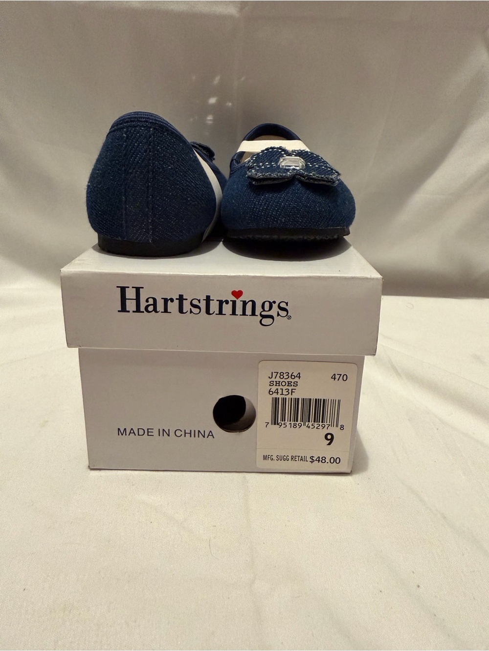 NWT Hartstrings Denim Flower Ballet Flat Navy Girls Size 9 - Picture 2 of 4